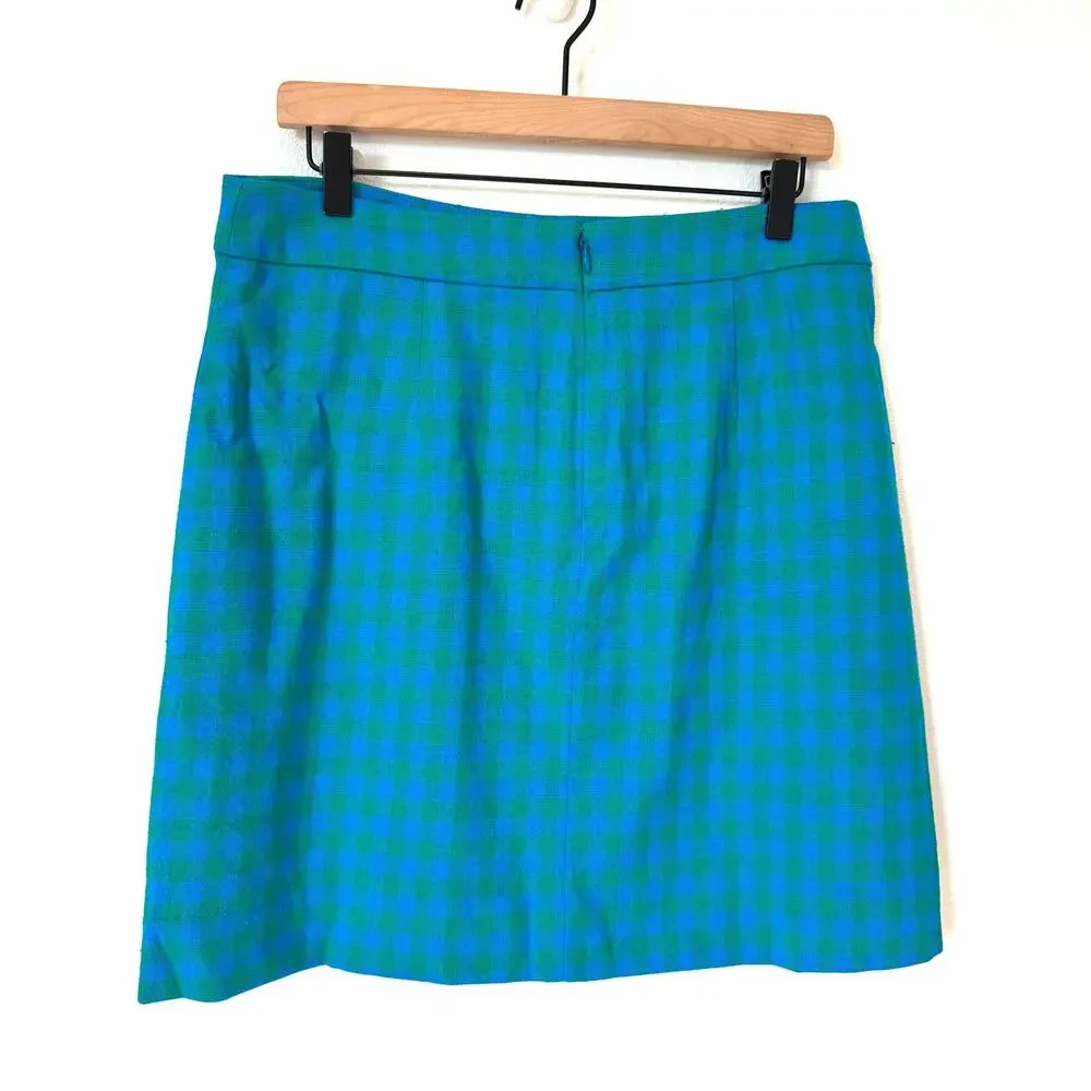 J.CREW Parke Colorful Gingham Plaid Deep Blues Preppy A-Line Mini Skirt NEW- 8